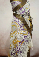 Purple checks - Kalamkari Chennuri Silk Saree with Nizam Zari Border traditional gods prints